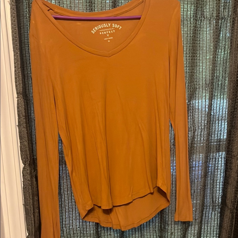Aeropostale Orange Asymmetrical Long Sleeve Blouse
